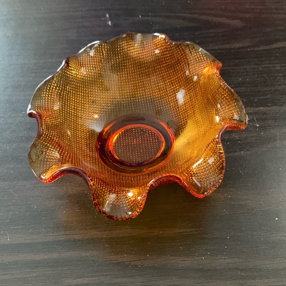 Dark Amber- Vintage Indiana Waffle Glass Candy Dish